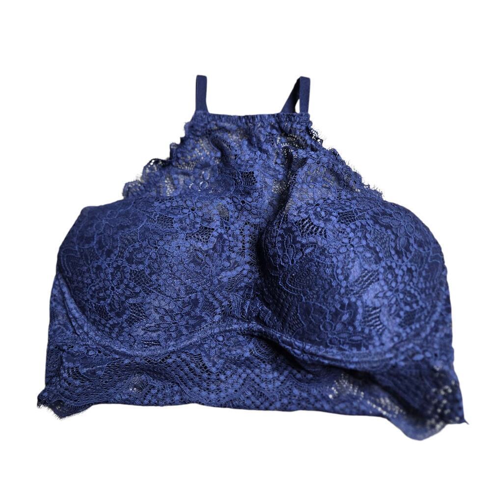 PINK by Victoria's Secret Blue Lace Push-Up Bralette Size: L